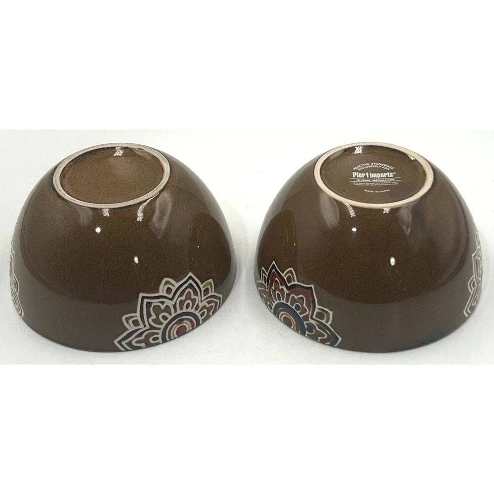 Set of 2 Pier 1 Global Medallion Soup Cereal Bowls 5.5